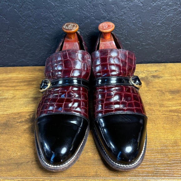 Stacy Baldwin‎ 13803 Burgundy Black Croc Patent Leather Monk Strap Mens 9 D main image 7